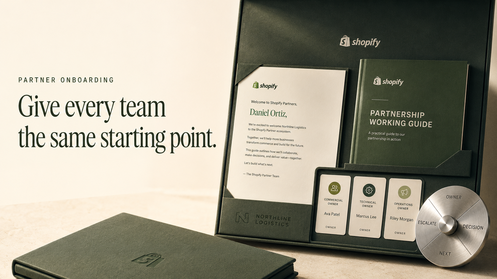 A Shopify partner operating kit beside the headline Give every team the same starting point.